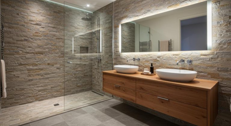 mur pierre interieur salle bain